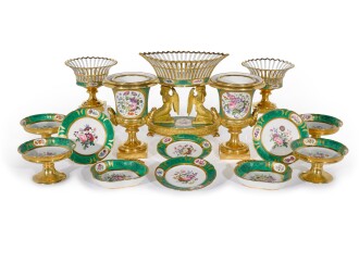 View 1 of Lot 100: A Paris (Rihouet) green-ground part dessert service, circa 1835