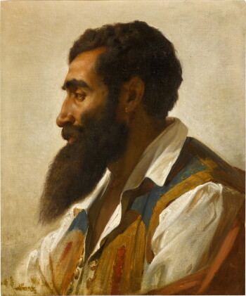 Catalog image of Portrait of a bearded man, bust length, in profile, facing left
