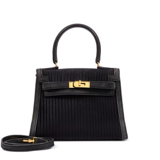 View 1 of Lot 371: Vintage Black Doblis and Pleated Satin Mini Kelly Gold Hardware, 1992