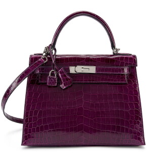 View 1 of Lot 7768: Cassis Shiny Niloticus Crocodile Kelly 28 Sellier Palladium Hardware, 2015