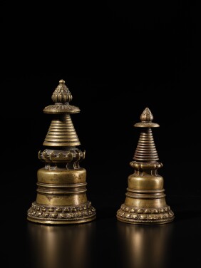 View 1 of Lot 890: Two copper alloy stupas, Tibet, 13th - 14th century