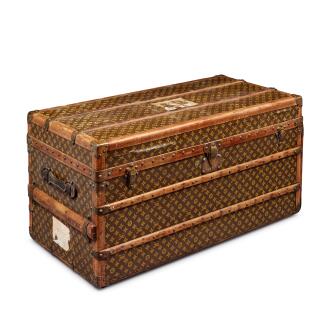 View 1 of Lot 110: Vintage Monogram Canvas 'Courrier Lozine' Steamer Trunk Brass Hardware, circa 1915