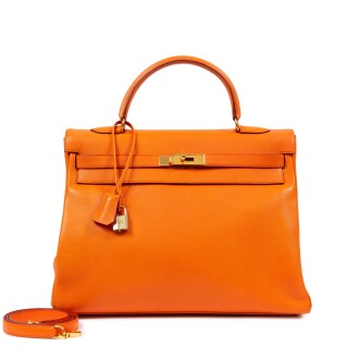 View 1 of Lot 390: Vintage Orange H Gulliver Kelly 35 Retourné Gold Hardware, 1996