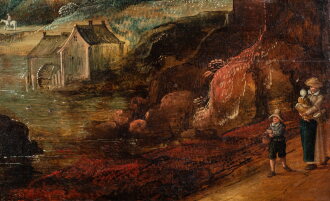 View 1 of Lot 713: Landscape with a mill and Travelers
