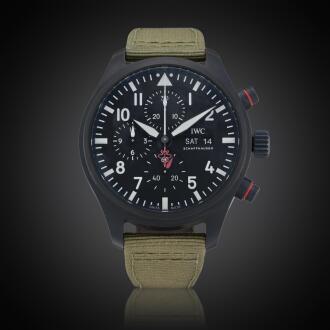 View 1 of Lot 2: Reference IW3891-04 Pilot’s Watch Top Gun Edition ‘SFTI’ | A limited edition ceramic and ceratanium automatic chronograph wristwatch with day and date, Owned and Worn by Tom Brady, Circa 2020