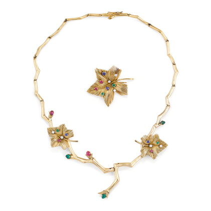 Catalog image of demi-parure transformable pierres de couleur et diamants, boucheron, vers 1950 …