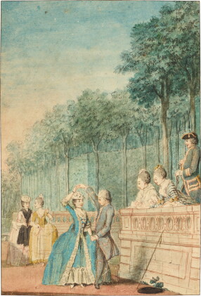 Catalog image of An elegantly attired couple dancing in a park
