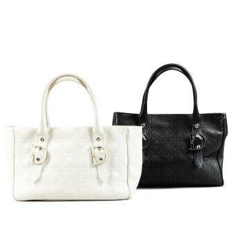 View 1 of Lot 272: Deux cabas en cuir cannage grainé noir et blanc, garnitures en métal argenté