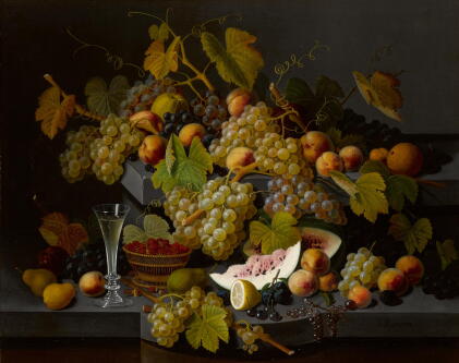 Catalog image of severin roesen | still life with fruit and a glass of champagne