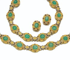330. gem set necklace and ear clips, cazzaniga, 1950s