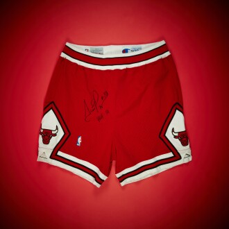 View 1 of Lot 60: Scottie Pippen Chicago Bulls 1993 NBA Finals Championship Clinching Game Worn and Signed Shorts | Matched to 3 NBA Finals Games | Games 1, 2, and 6 | Triple-Double | Double-Double