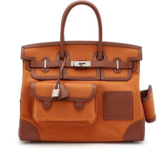 View 1 of Lot 68: Limited Edition Marron d’inde Swift and Gold Toile Goeland Canvas Cargo Birkin 35 Palladium Hardware, 2020