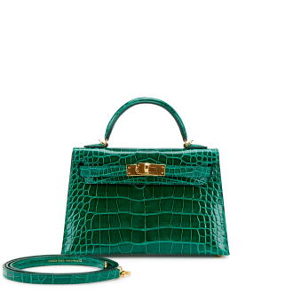 View 1 of Lot 35: Vert Emeraude Shiny Alligator and Jaune d'Or Custom Mini Kelly 20 Gold Hardware, 2022