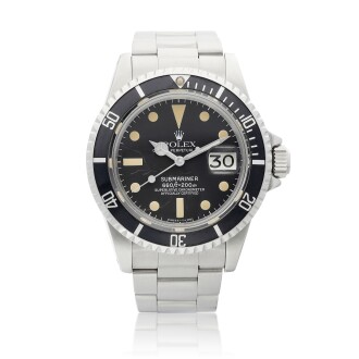 View 1 of Lot 8022: Submariner "White", Reference 1680 | A stainless steel wristwatch with date and bracelet, Circa 1979 | 勞力士 | Submariner "White" 型號1680 | 精鋼鏈帶腕錶，備日期顯示，約1979年製