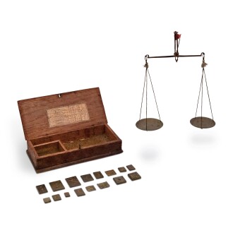 View 1 of Lot 249: Set of English Brass and Wrought Iron Scales, retailed by Joseph Richardson Sr. (1711-1784), Philadelphia, Pennsylvania, 18th Century