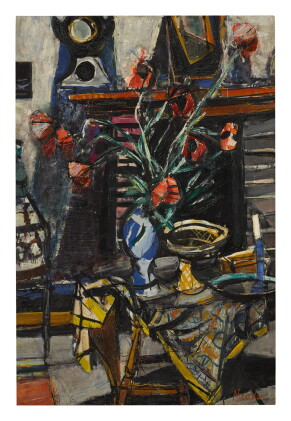 Catalog image of sigmund joseph menkes | still life with flowers and bowl on a table