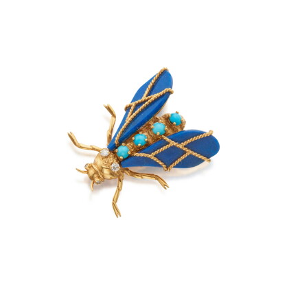 Catalog image of Lapis Lazuli, Turquoise and Diamond Brooch, France