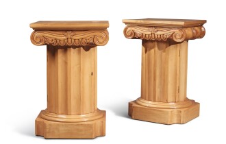 View 1 of Lot 6: A Pair of Ionic Columnar-Form Beechwood Side Tables, Modern