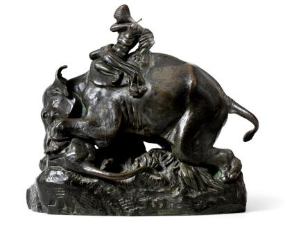 Catalog image of antoine-louis barye | indien monté sur un éléphant écrasant un tigre (man on an…