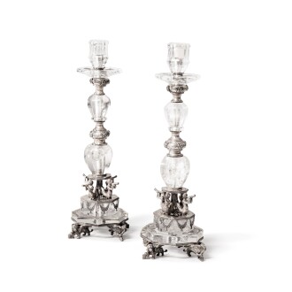 View 1 of Lot 466: A pair of Austro-Hungarian silver-mounted rock crystal candlesticks, circa 1860
