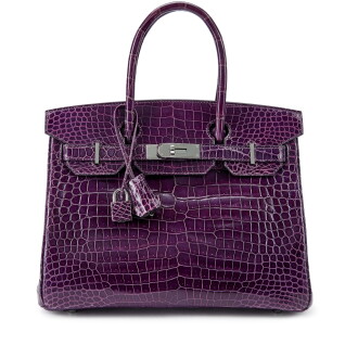 View 1 of Lot 5685: Amethyst Shiny Porosus Crocodile Birkin 30 Palladium Hardware, 2011