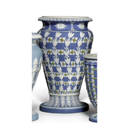 Catalog image of a wedgwood three-color dark-blue jasper-dip vase late 18th/early 19th century