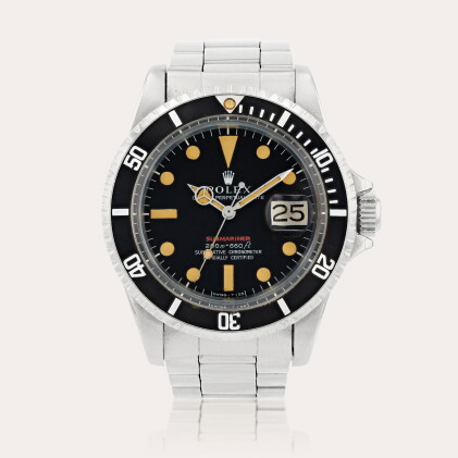 Catalog image of Submariner, 'Red meters first pumpkin' reference 1680 Montre bracelet en acier …