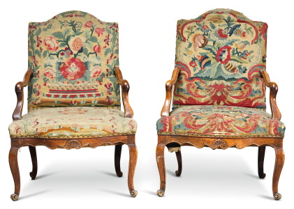Catalog image of a pair of louis xv walnut fauteuils, provincial, second quarter 18th century