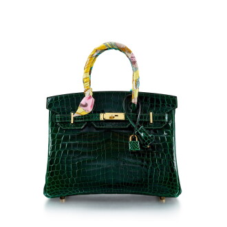 View 1 of Lot 7869: Vert Fonce Shiny Niloticus Crocodile Birkin 30 Gold Hardware, 2017