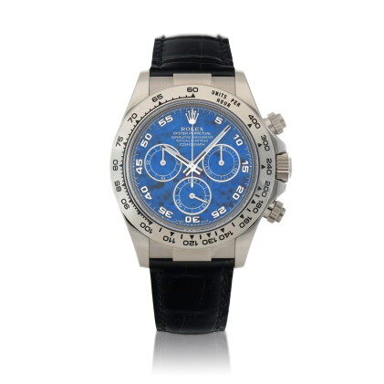 Catalog image of Daytona, Ref. 116519 White gold chronograph wristwatch with sodalite dial Circa…