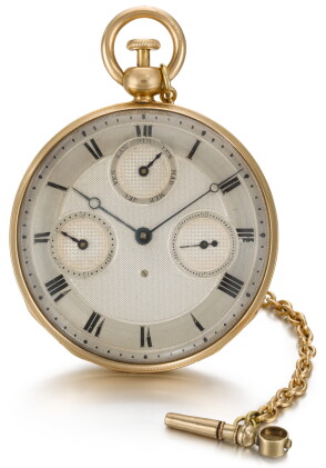 Catalog image of french [法國製] | a gold quarter repeating ruby cylinder calendar watch with day a…