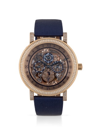Catalog image of alexis garin | unique pink gold and diamond-set perpetual calendar wristwatch w…