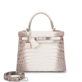 View 1 of Lot 504: White Matte Niloticus Crocodile Himalaya Kelly 25 Retourné Palladium Hardware, 2020