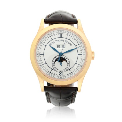 Catalog image of Reference 5396R-001, A pink gold automatic annual calendar wristwatch with moon…