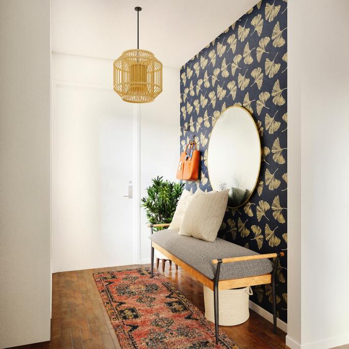 Photo of antique rug in entryway.
