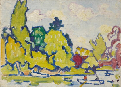 Catalog image of louis valtat | barques au bois de boulogne, arbres jaunes