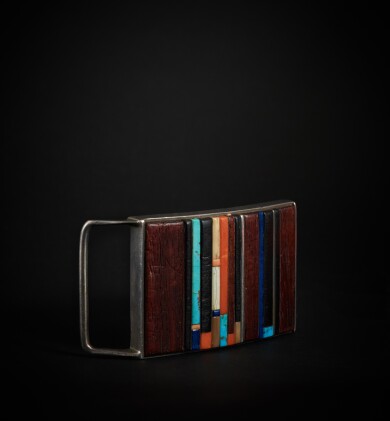 View 1 of Lot 28: Inlaid Belt Buckle by Charles Loloma (Hopi, 1921-1999)