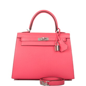 View 1 of Lot 45: Rose Lipstick Chèvre Leather Sellier Kelly 25 Palladium Hardware, 2020