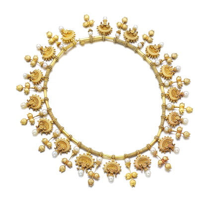 Catalog image of gold and seed pearl necklace, circa 1870