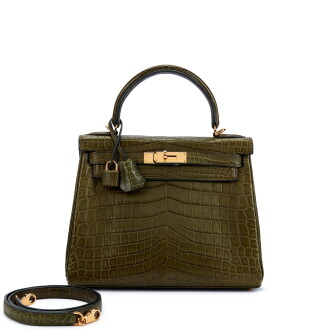 View 1 of Lot 6139: Vert Veronese Matte Niloticus Crocodile Kelly 28 Retourné Gold Hardware, 2014