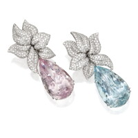268. pair of 18 karat white gold, diamond, aquamarine and morgan