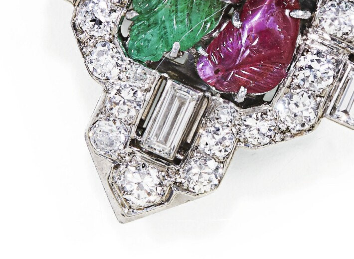 close-up tutti frutti diamond 1930s clip on earrings