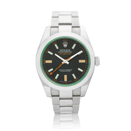 Catalog image of Milgauss, Reference 116400GV | A stainless steel anti-magnetic wristwatch with …