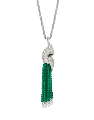 Catalog image of Cartier | 'Les Oiseaux Libérés' Emerald, Diamond and Mother-of-pearl Pendent Ne…