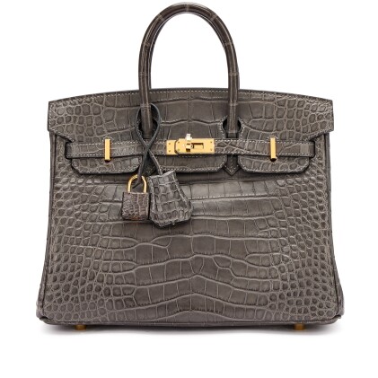 View 1 of Lot 1104: Graphite Matte Mississippiensis Alligator Birkin 25 Gold Hardware, 2019