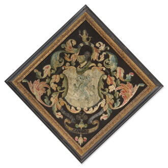 View 1 of Lot 40: The Mason Family Embroidered Silk Coat of Arms, Boston, Massachusetts, circa 1760-75