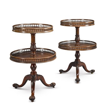 View 1 of Lot 29: A pair of George II carved mahogany dumbwaiters, mid-18th century