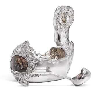 View 1 of Lot 44: A rare and important large silver and en plein pictorial enamel kovsh, Egor Cheryatov, Moscow, 1908-1917