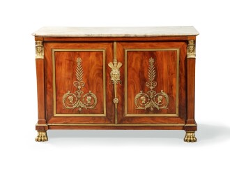 View 1 of Lot 37: An Empire gilt-bronze mounted and mahogany commode, early 19th century | Commode à vantaux en acajou et bronze doré d'époque Empire