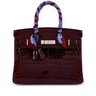 View 1 of Lot 9794: Bordeaux Shiny Niloticus Crocodile Birkin 30 Palladium Hardware, 2011 and Twilly